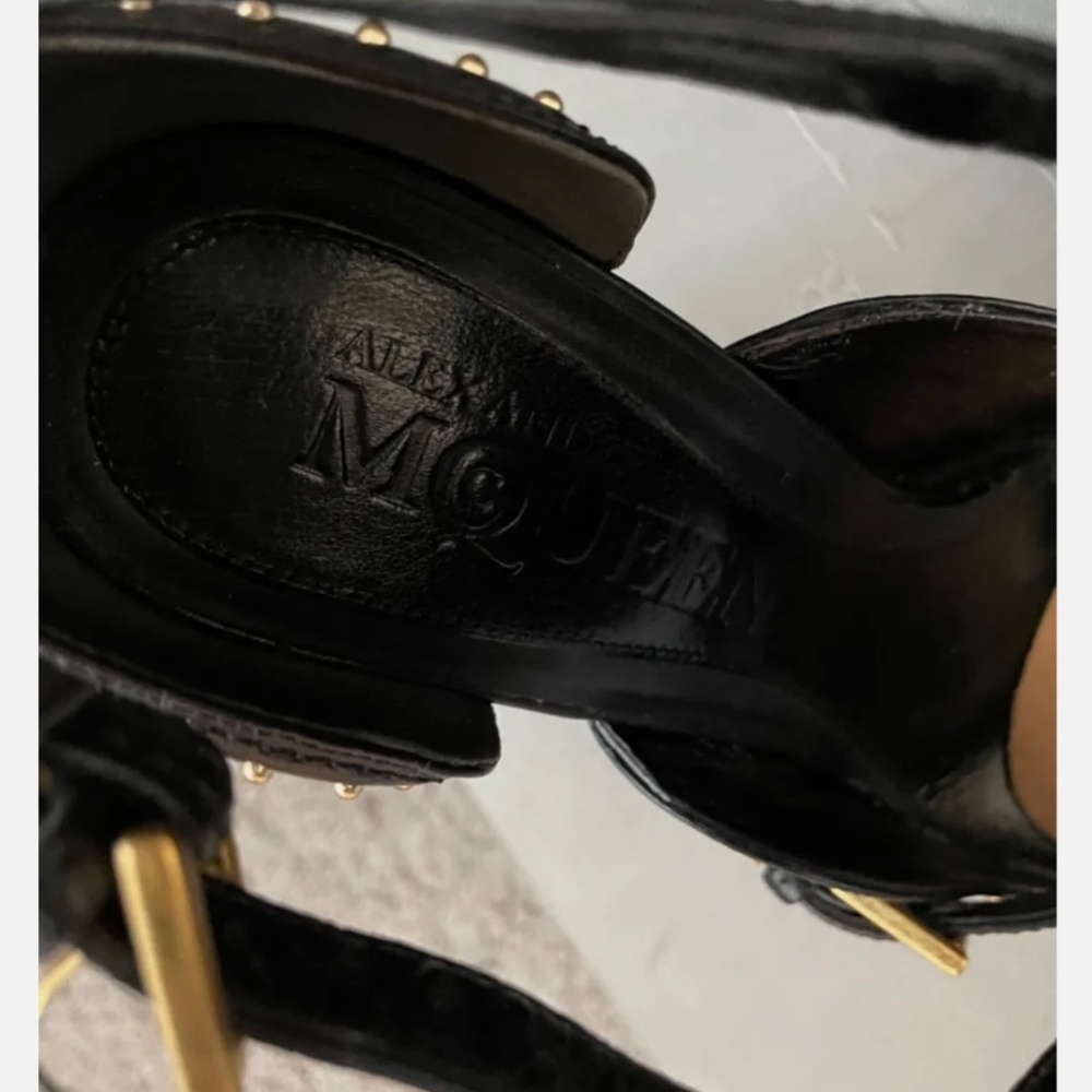 ALEXANDER McQUEEN Black Studded Scarpa Pelle Cuoio Size 8 1/2 - Picture 4 of 11